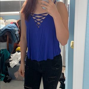 Purple blue atmosphere strappy v tank top